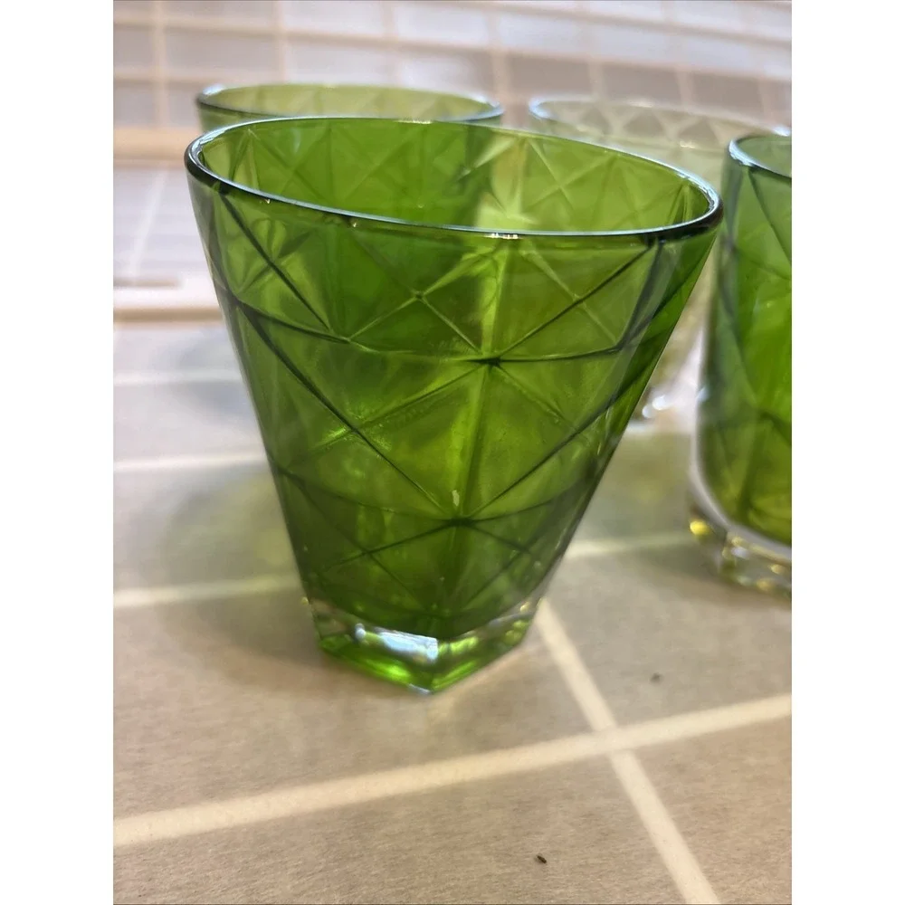 Vietri‎ Prism Short Tumbler Low ball Glasses Dark Green Set of 4 Garden Fairy